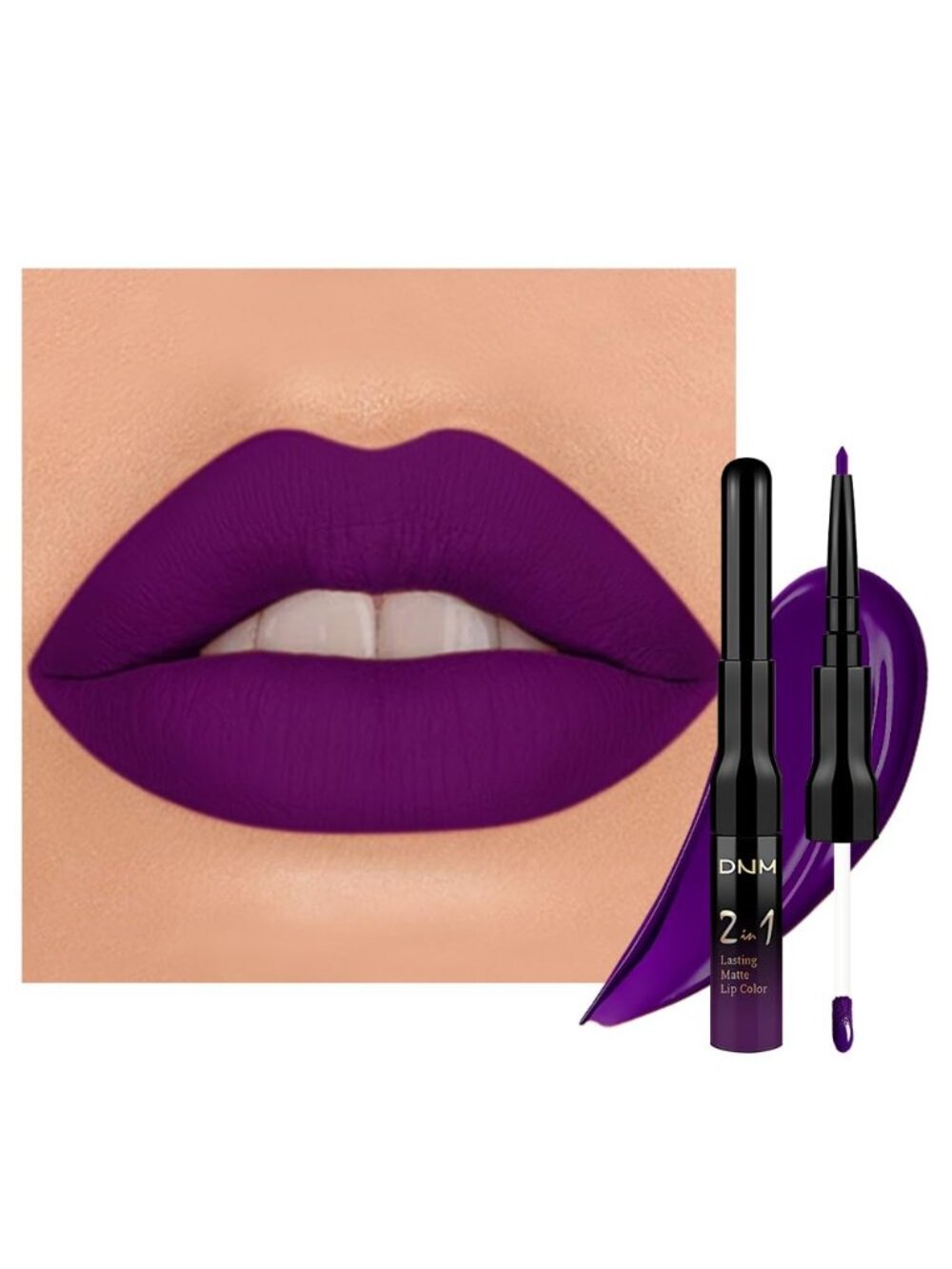 52#-Purple 2-in-1 Waterproof Long Lasting Double-Ended Matte Liquid Lipstick
